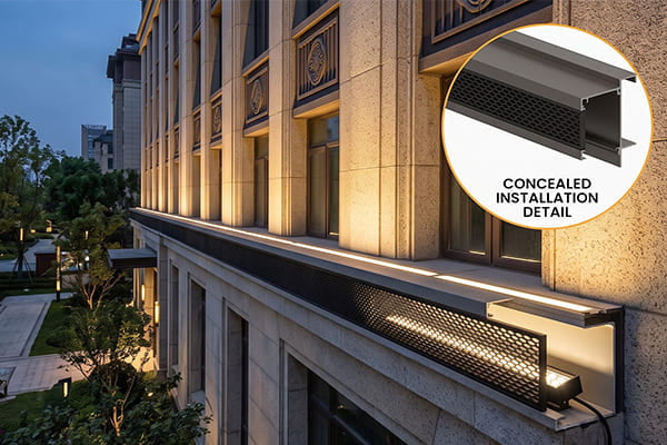 Concealed linear lights with anti-glare louvers